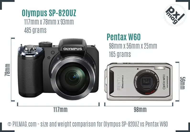 Olympus SP-820UZ vs Pentax W60 size comparison