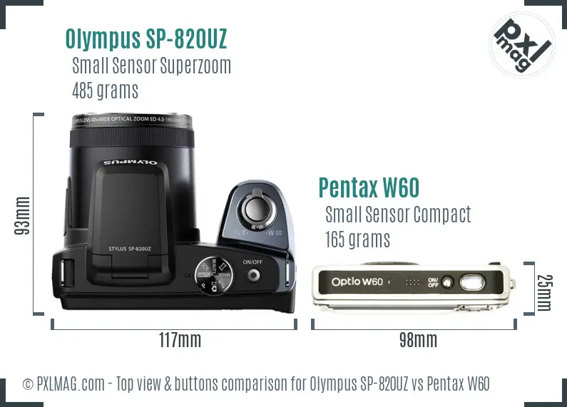 Olympus SP-820UZ vs Pentax W60 top view buttons comparison
