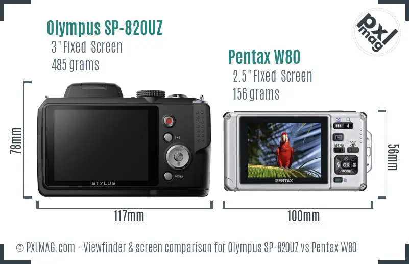 Olympus SP-820UZ vs Pentax W80 Screen and Viewfinder comparison