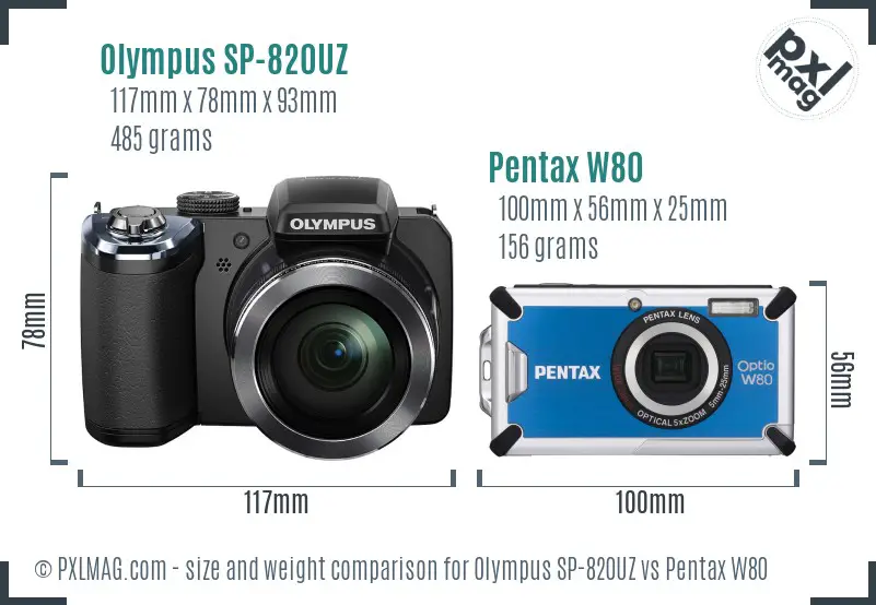 Olympus SP-820UZ vs Pentax W80 size comparison