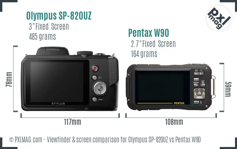 Olympus SP-820UZ vs Pentax W90 Screen and Viewfinder comparison