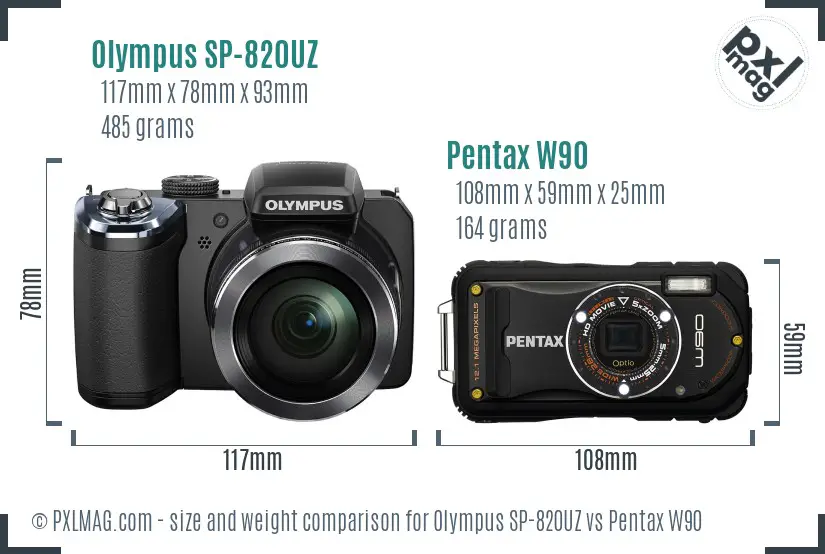 Olympus SP-820UZ vs Pentax W90 size comparison