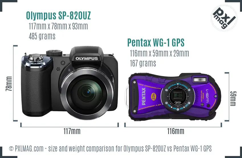 Olympus SP-820UZ vs Pentax WG-1 GPS size comparison