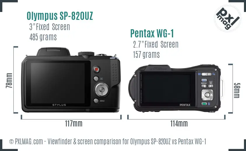 Olympus SP-820UZ vs Pentax WG-1 Screen and Viewfinder comparison
