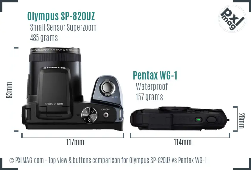 Olympus SP-820UZ vs Pentax WG-1 top view buttons comparison