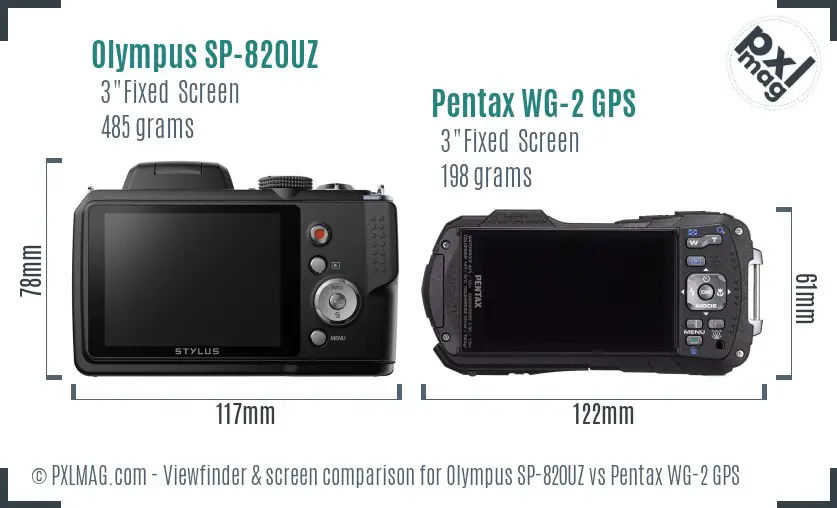 Olympus SP-820UZ vs Pentax WG-2 GPS Screen and Viewfinder comparison