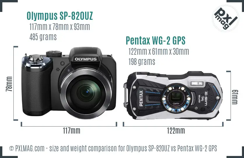 Olympus SP-820UZ vs Pentax WG-2 GPS size comparison