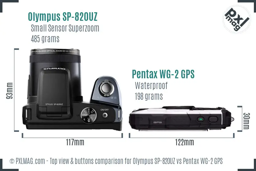 Olympus SP-820UZ vs Pentax WG-2 GPS top view buttons comparison
