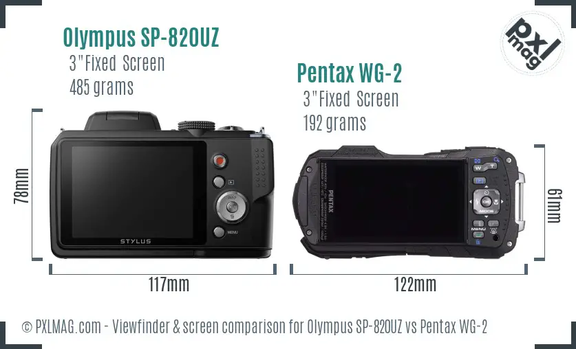 Olympus SP-820UZ vs Pentax WG-2 Screen and Viewfinder comparison