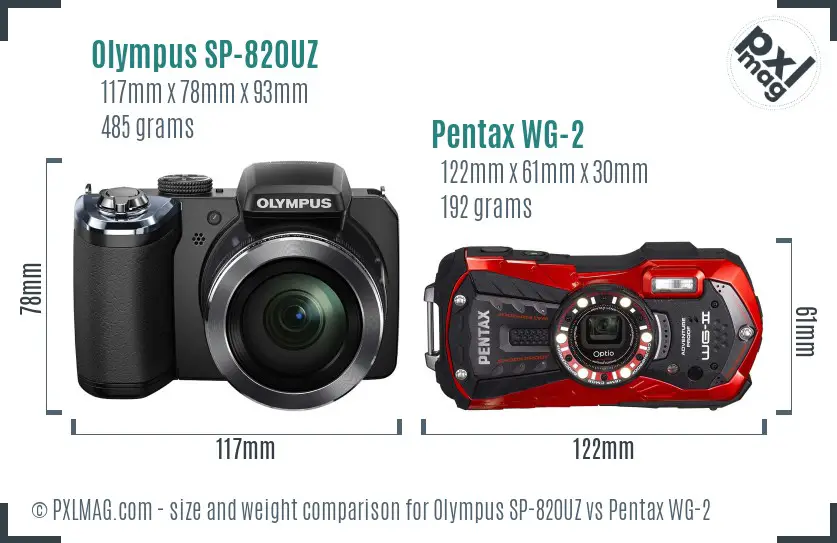 Olympus SP-820UZ vs Pentax WG-2 size comparison