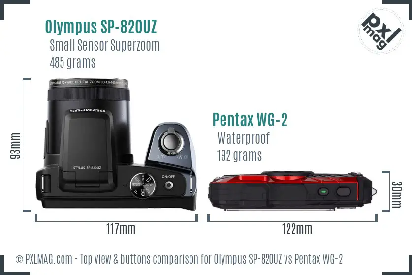 Olympus SP-820UZ vs Pentax WG-2 top view buttons comparison