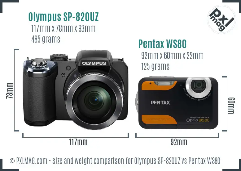 Olympus SP-820UZ vs Pentax WS80 size comparison