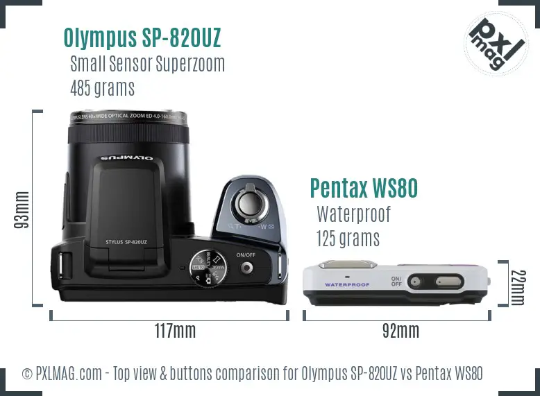 Olympus SP-820UZ vs Pentax WS80 top view buttons comparison