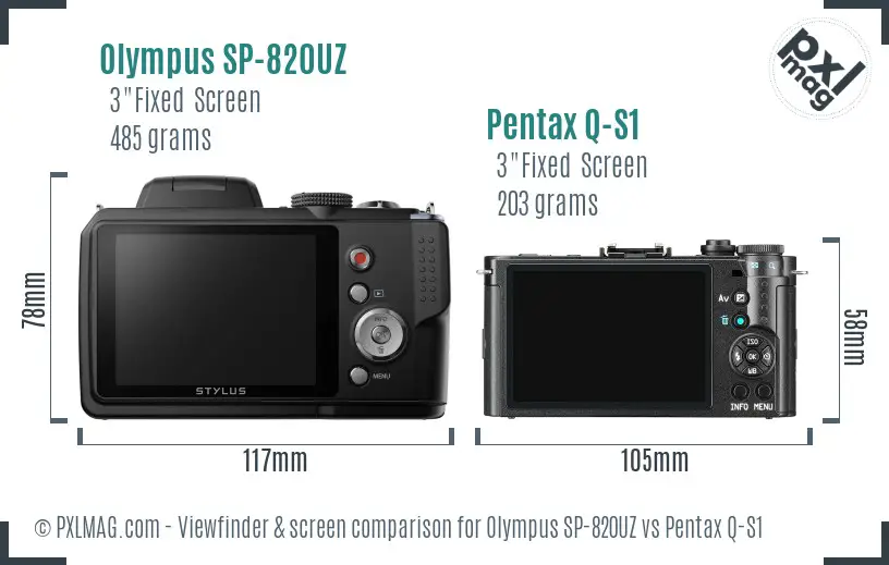 Olympus SP-820UZ vs Pentax Q-S1 Screen and Viewfinder comparison