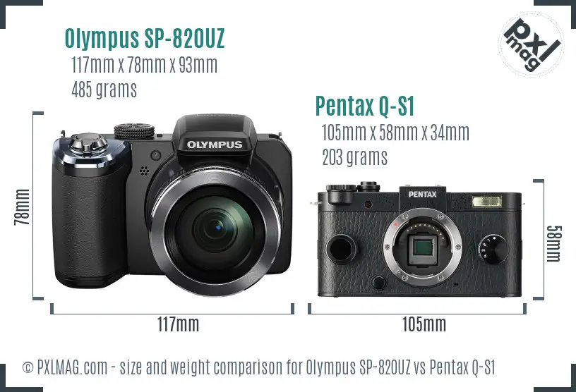 Olympus SP-820UZ vs Pentax Q-S1 size comparison