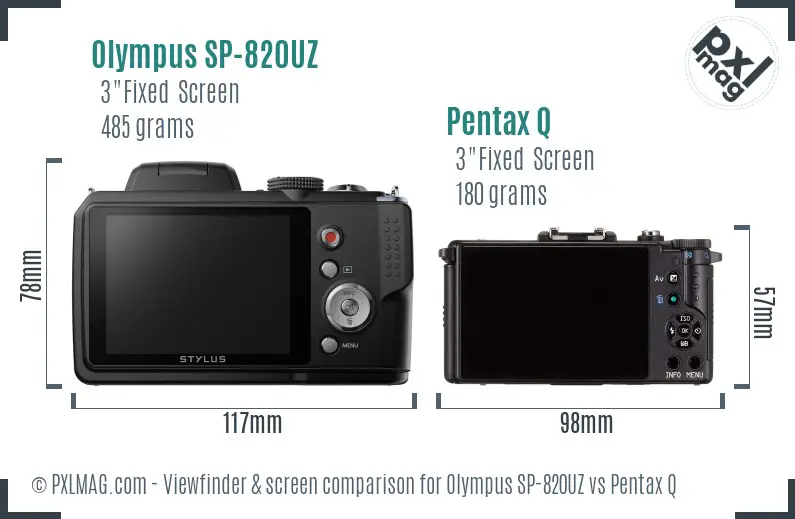 Olympus SP-820UZ vs Pentax Q Screen and Viewfinder comparison