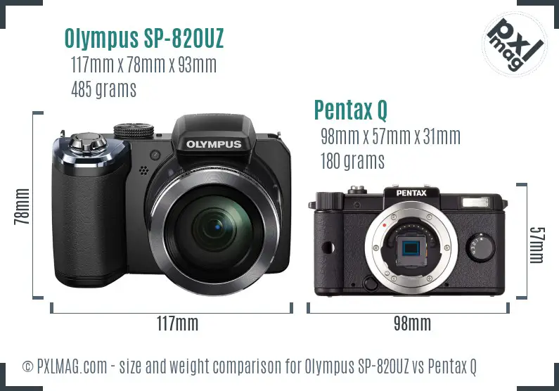 Olympus SP-820UZ vs Pentax Q size comparison