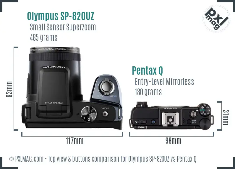 Olympus SP-820UZ vs Pentax Q top view buttons comparison