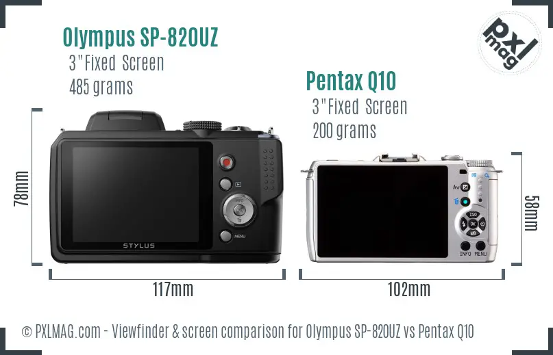 Olympus SP-820UZ vs Pentax Q10 Screen and Viewfinder comparison