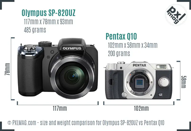 Olympus SP-820UZ vs Pentax Q10 size comparison