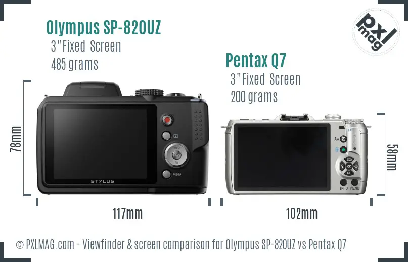 Olympus SP-820UZ vs Pentax Q7 Screen and Viewfinder comparison
