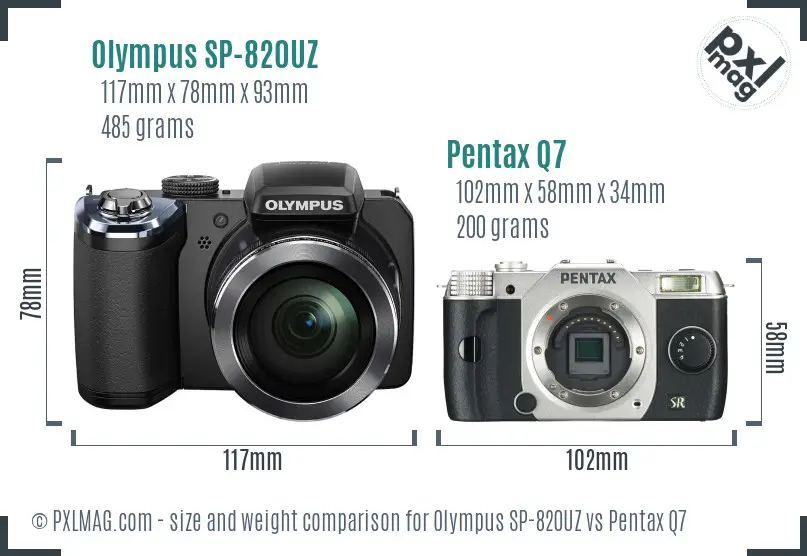 Olympus SP-820UZ vs Pentax Q7 size comparison