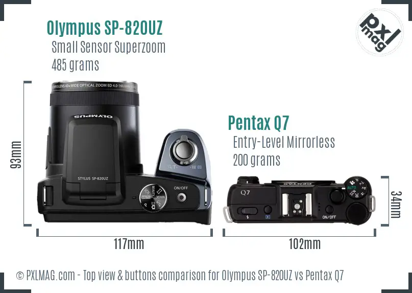 Olympus SP-820UZ vs Pentax Q7 top view buttons comparison