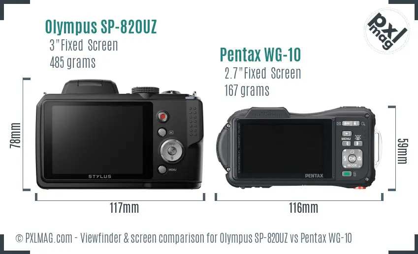 Olympus SP-820UZ vs Pentax WG-10 Screen and Viewfinder comparison