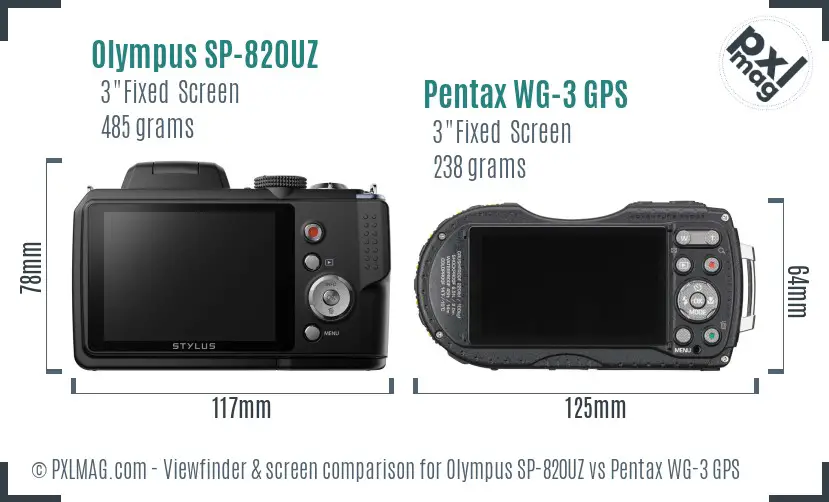 Olympus SP-820UZ vs Pentax WG-3 GPS Screen and Viewfinder comparison