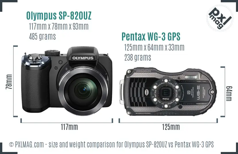 Olympus SP-820UZ vs Pentax WG-3 GPS size comparison