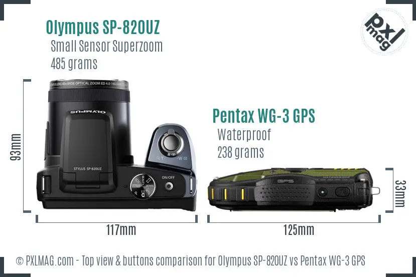 Olympus SP-820UZ vs Pentax WG-3 GPS top view buttons comparison