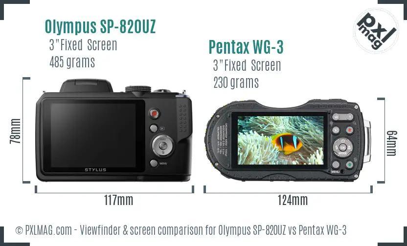 Olympus SP-820UZ vs Pentax WG-3 Screen and Viewfinder comparison