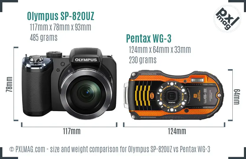 Olympus SP-820UZ vs Pentax WG-3 size comparison