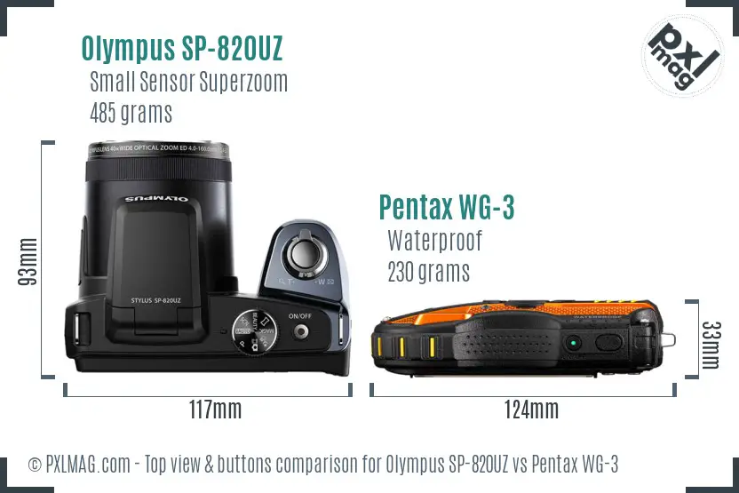 Olympus SP-820UZ vs Pentax WG-3 top view buttons comparison