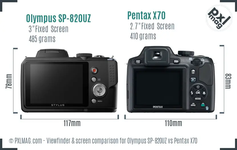 Olympus SP-820UZ vs Pentax X70 Screen and Viewfinder comparison