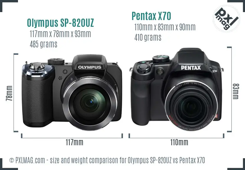 Olympus SP-820UZ vs Pentax X70 size comparison
