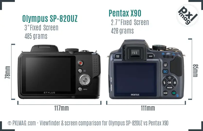 Olympus SP-820UZ vs Pentax X90 Screen and Viewfinder comparison