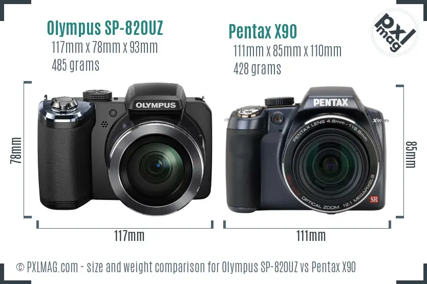 Olympus SP-820UZ vs Pentax X90 size comparison