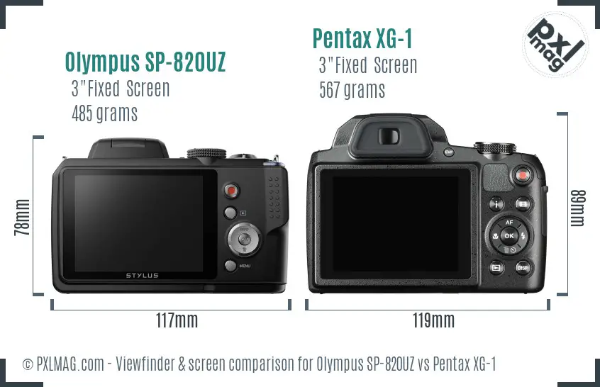 Olympus SP-820UZ vs Pentax XG-1 Screen and Viewfinder comparison