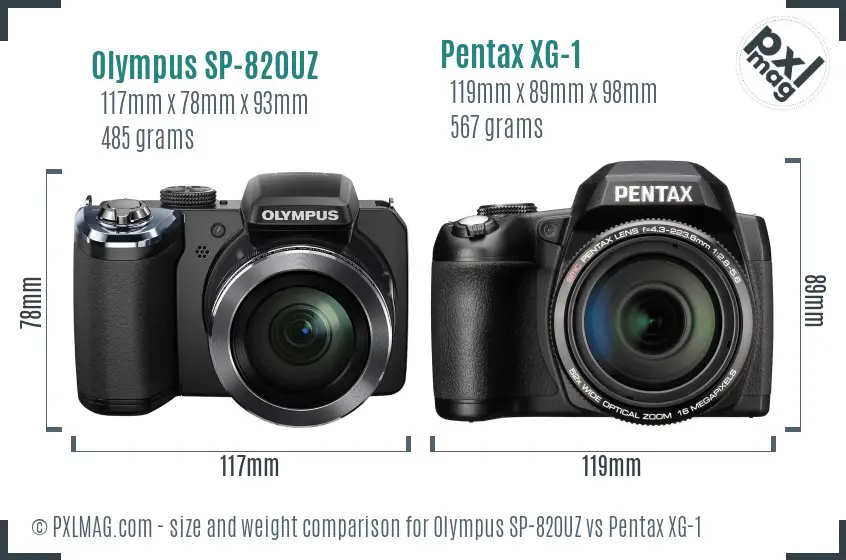 Olympus SP-820UZ vs Pentax XG-1 size comparison
