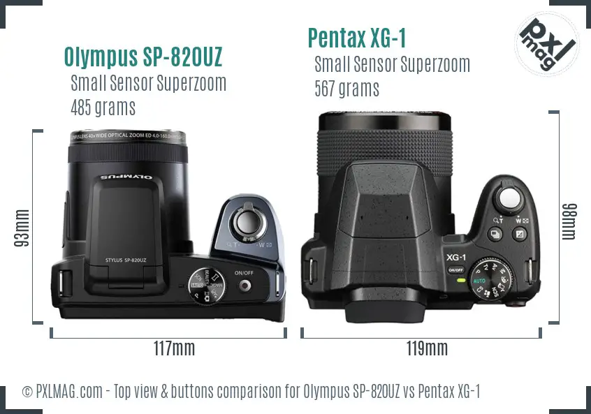 Olympus SP-820UZ vs Pentax XG-1 top view buttons comparison