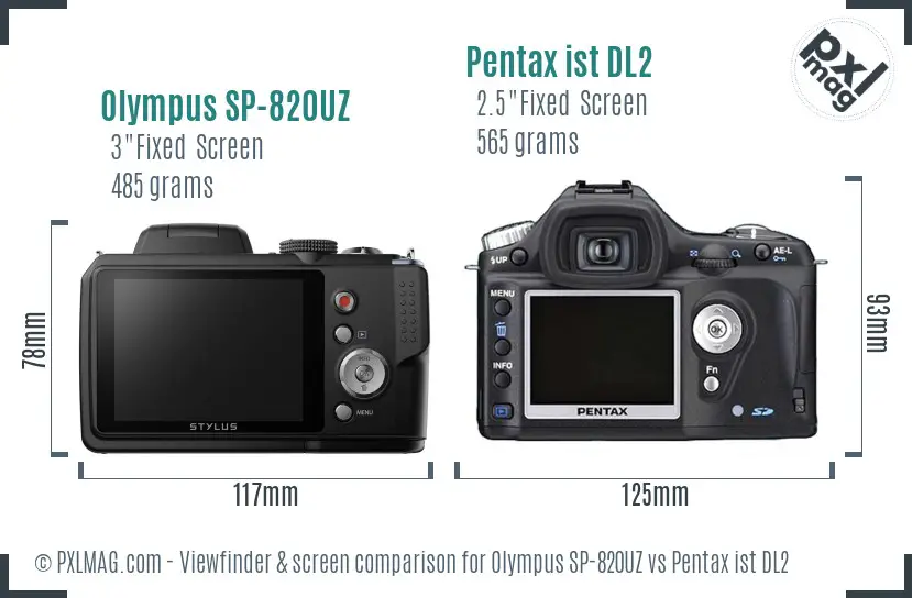 Olympus SP-820UZ vs Pentax ist DL2 Screen and Viewfinder comparison