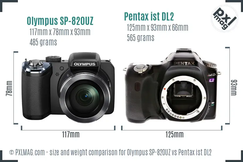 Olympus SP-820UZ vs Pentax ist DL2 size comparison
