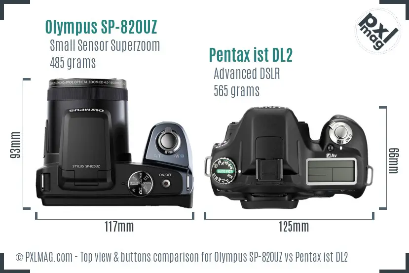 Olympus SP-820UZ vs Pentax ist DL2 top view buttons comparison