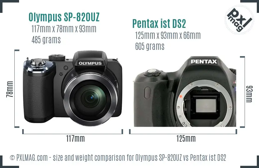 Olympus SP-820UZ vs Pentax ist DS2 size comparison