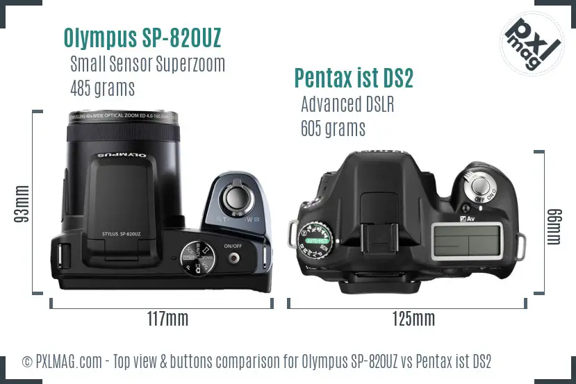 Olympus SP-820UZ vs Pentax ist DS2 top view buttons comparison
