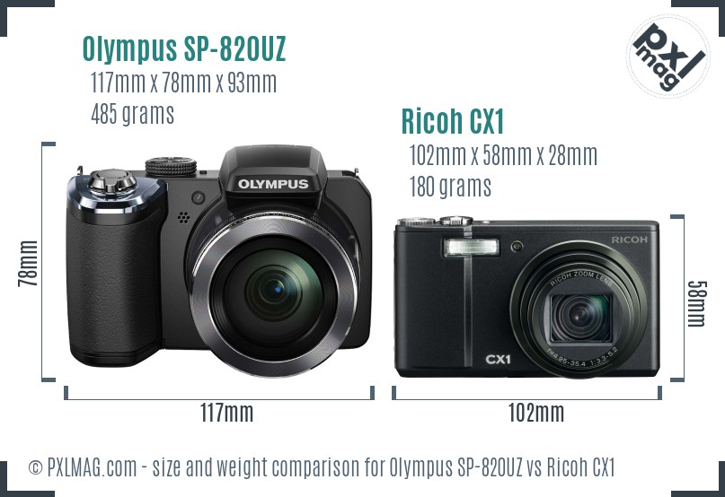 Olympus SP-820UZ vs Ricoh CX1 size comparison Olympus SP-820UZ vs Ricoh CX1 size comparison