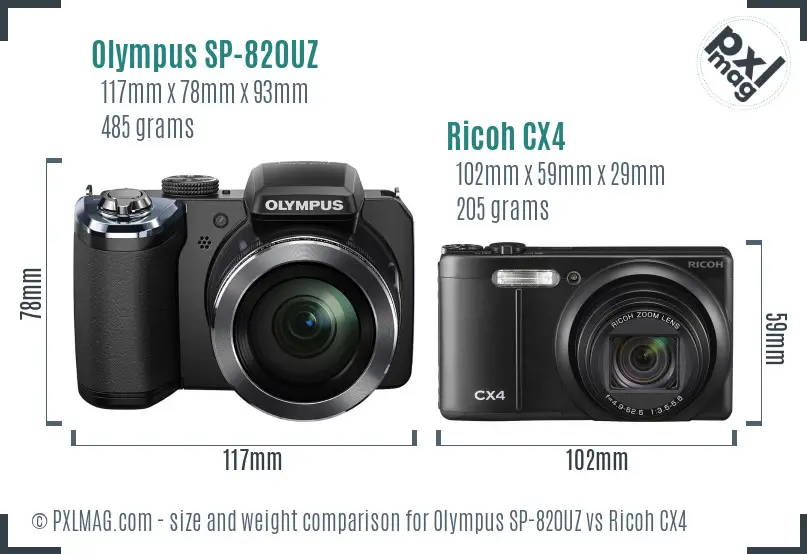 Olympus SP-820UZ vs Ricoh CX4 size comparison