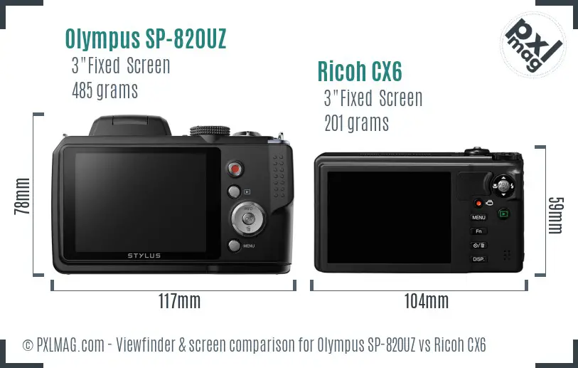 Olympus SP-820UZ vs Ricoh CX6 Screen and Viewfinder comparison