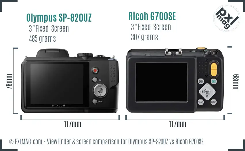 Olympus SP-820UZ vs Ricoh G700SE Screen and Viewfinder comparison